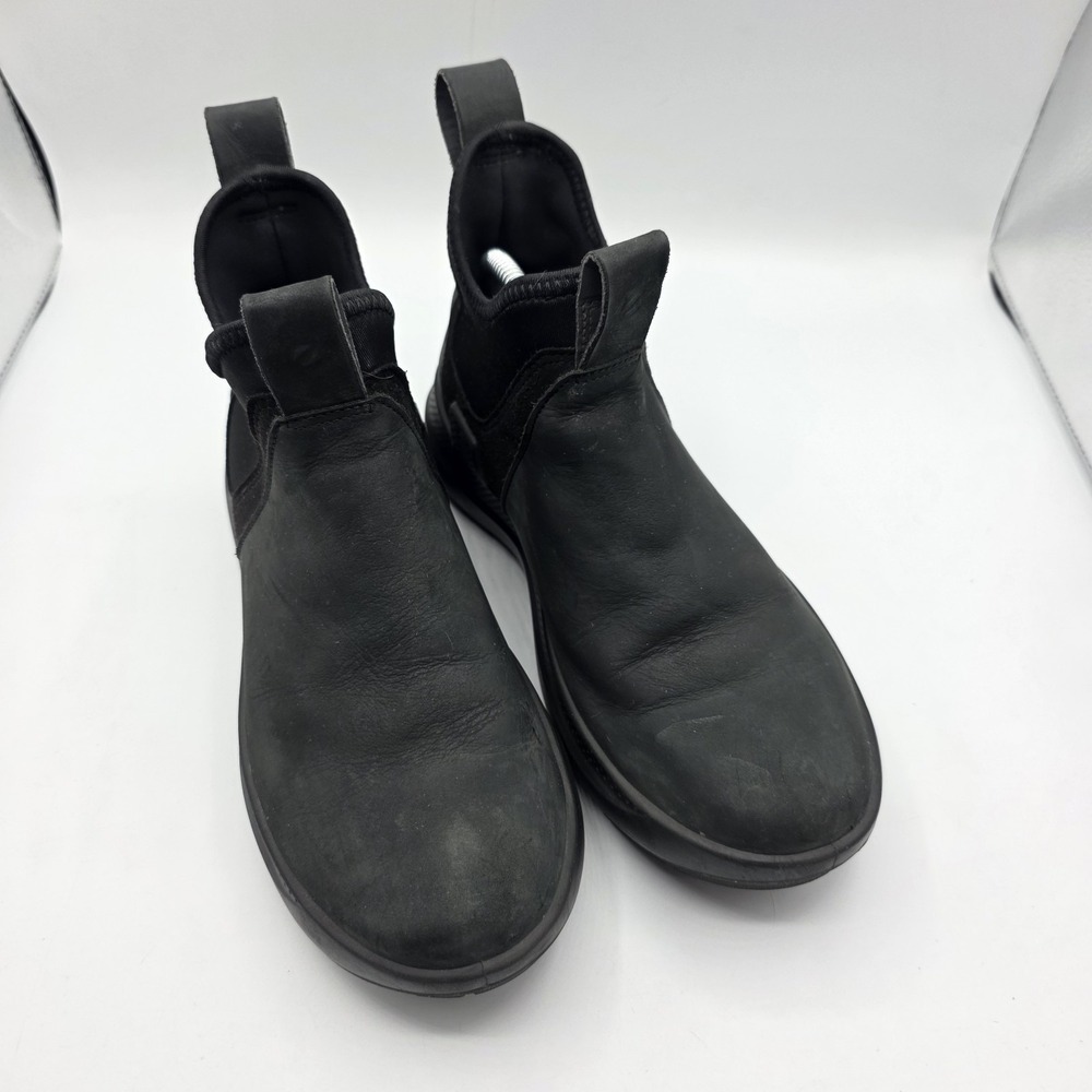 Ecco Boots Womens 37 Black Leather‎ Solice Chelsea Pull On Comfort Cushion Shoes